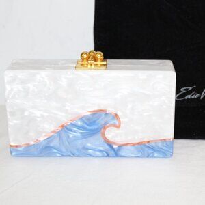 Edie Parker Clutch Blue Wave White Marble